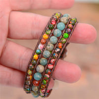 Thumbnail for Boho Three Layer Jasper and Emperor Stone  Leather Wrap Bracelet