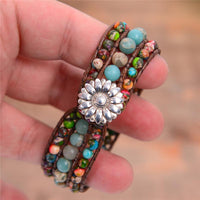 Thumbnail for Boho Three Layer Jasper and Emperor Stone  Leather Wrap Bracelet