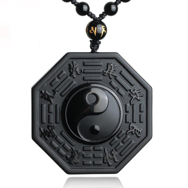Natural  Black Obsidian Yin Yang Bagua Pendant