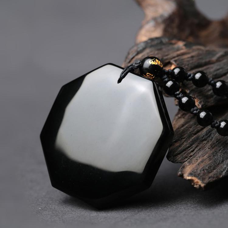 Natural  Black Obsidian Yin Yang Bagua Pendant