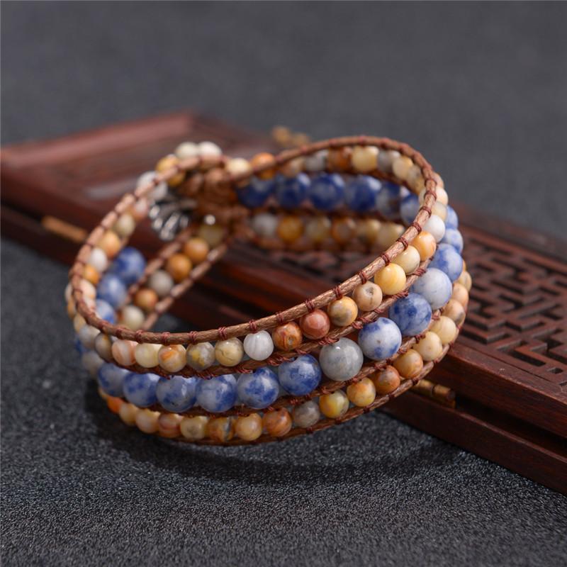 Calming Three layer Natural Agate Stone Wrap Bracelet