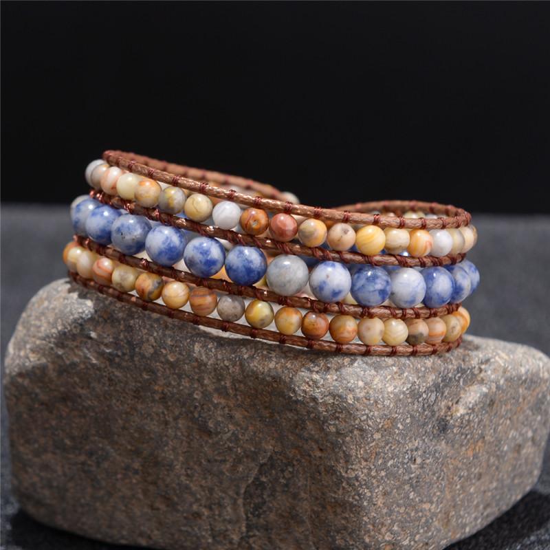 Calming Three layer Natural Agate Stone Wrap Bracelet