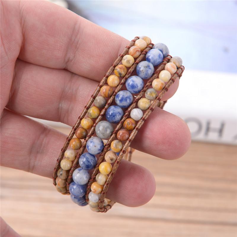 Calming Three layer Natural Agate Stone Wrap Bracelet