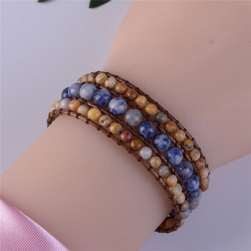 Calming Three layer Natural Agate Stone Wrap Bracelet