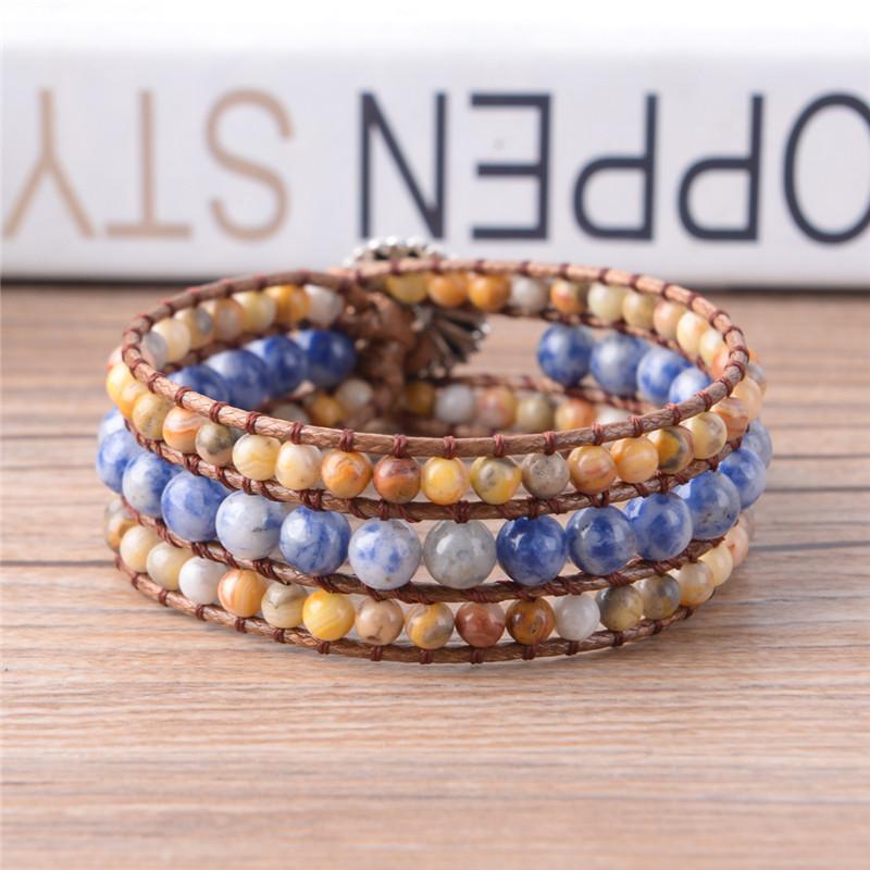 Calming Three layer Natural Agate Stone Wrap Bracelet