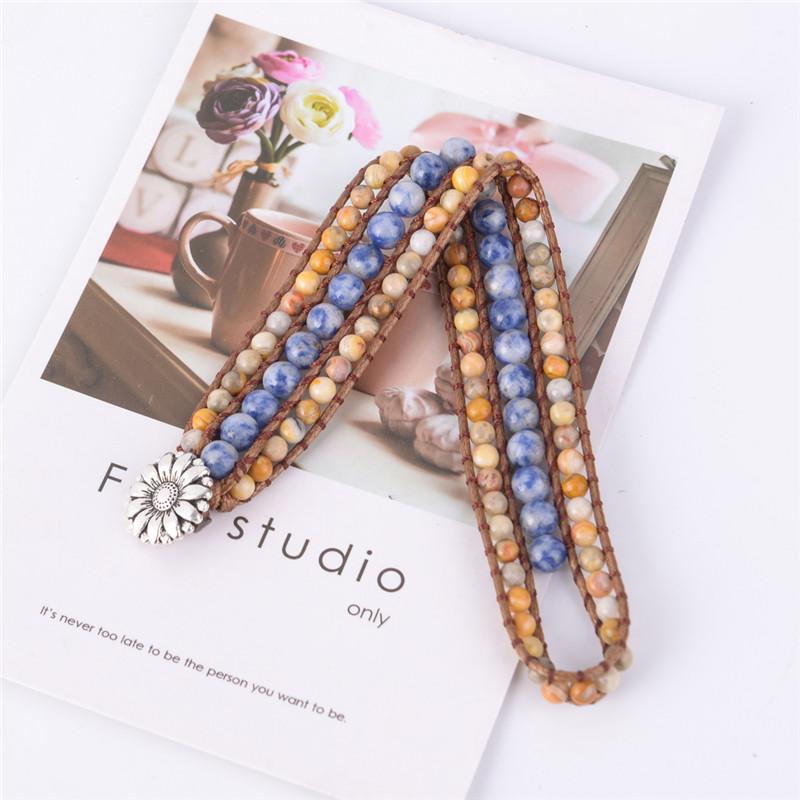 Calming Three layer Natural Agate Stone Wrap Bracelet