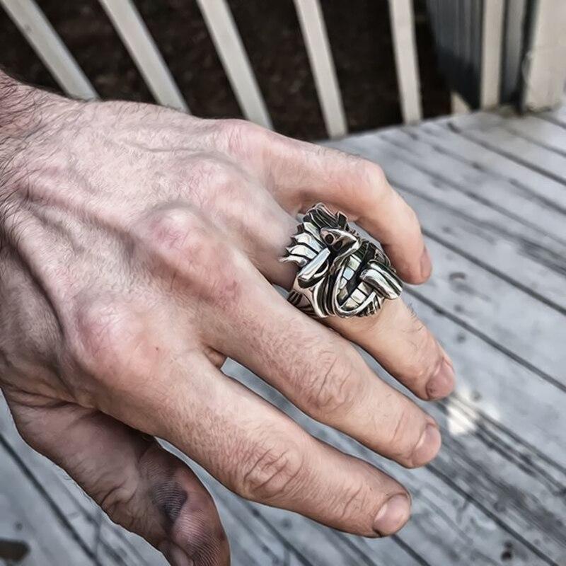 Stainless Steel Maori Mythology Totem Warrior Design Men's Ring-US Sizes 8-13