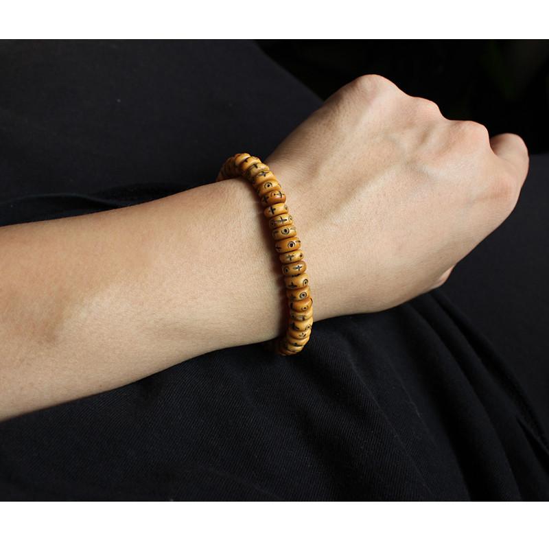 Natural Retro Cross Yak Bone Tibtan Buddhist Hand Braided Bracelet