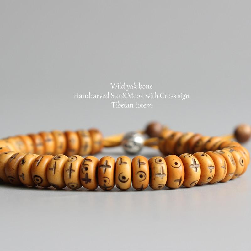 Natural Retro Cross Yak Bone Tibtan Buddhist Hand Braided Bracelet