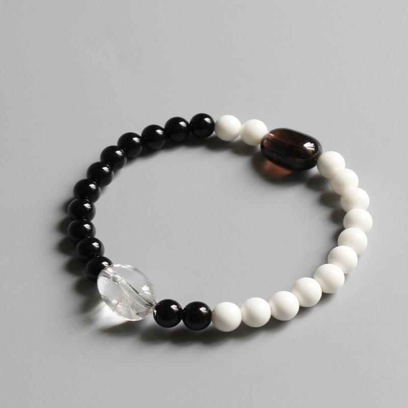 Black Obsidian & White Mother of Pearl Beads Yinyang Bracelet