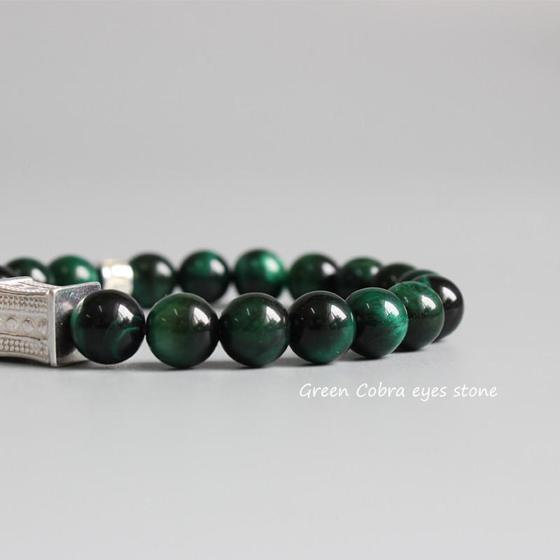 Green Cobra Eye Stone  Tibetan Buddhism Six True Words Charm Bracelet