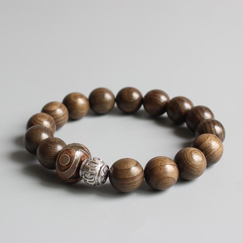 Tibetan Buddhism Natural Wood Bracelet and Six True Word Mantra Amulet