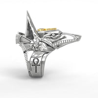 Thumbnail for Titanium Steel Egyptian Anubis with Ankh 'LIFE' Symbol Self Defense Ring