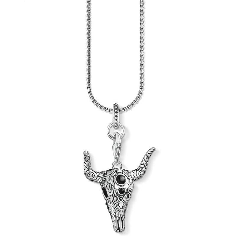 Silver & Zirconia Native American Buffalo Skull Pendant Necklace