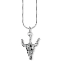 Thumbnail for Silver & Zirconia Native American Buffalo Skull Pendant Necklace