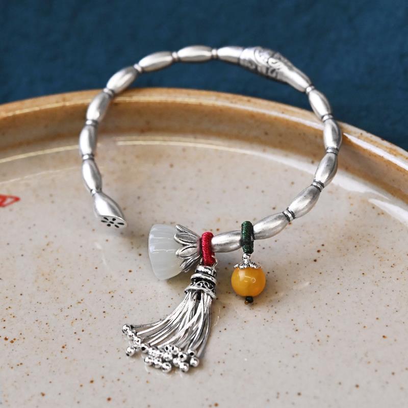 Ethnic Thai Silver Lotus Root 'REBIRTH ' Bangle