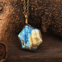 Thumbnail for Natural Stones Cubic Hexagram 'PEACE' Pendant Necklace