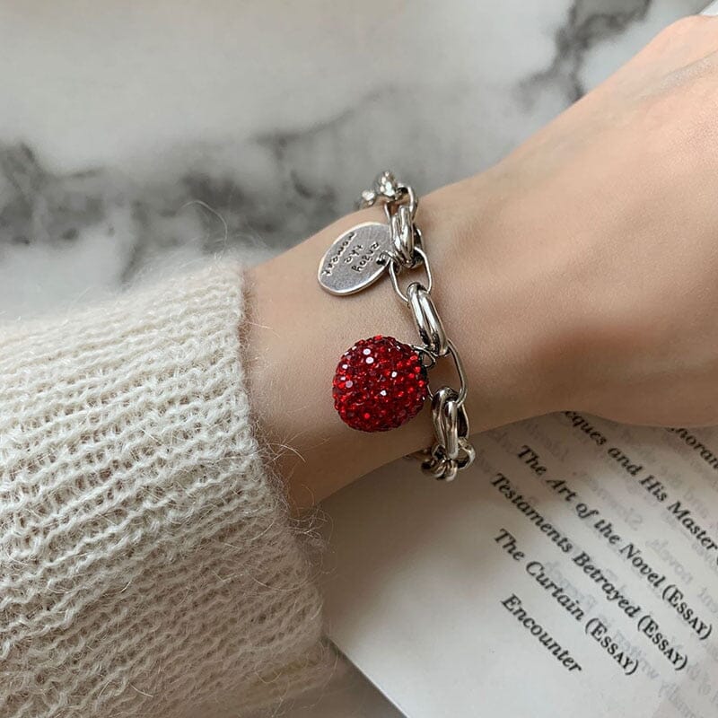 Thai Silver & Zirconia Bedazzled Strawberry Bracelet