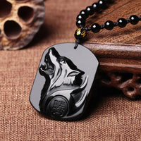 Thumbnail for Trendy Natural Obsidian Carved Wolf Head Amulet pendant