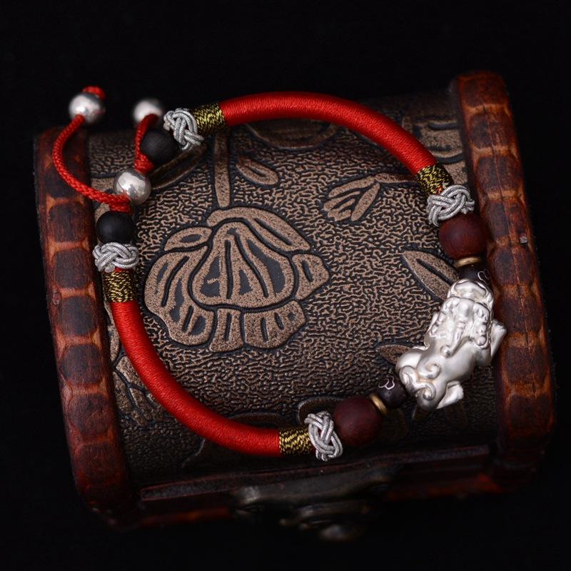 Tibetan Ethnic braided Pure Silver PIXIU WEALTH Rope  bracelet