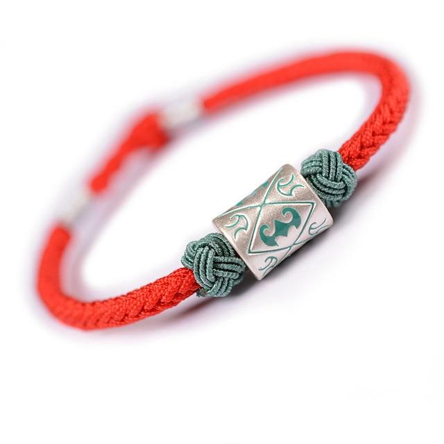 PURE SILVER Geometric Design Ethnic Tibetan Rope Bracelet