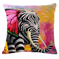 Thumbnail for Colorful Elephant Linen Cotton Cushion Pillow Cover