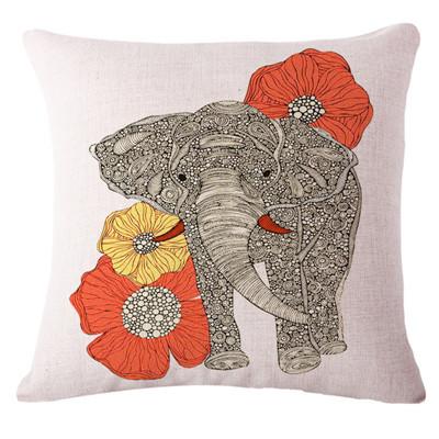 Colorful Elephant Linen Cotton Cushion Pillow Cover