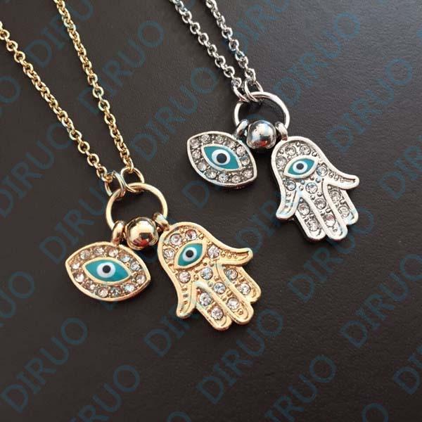 Hand Fatima and Evil Eye Palm Necklace