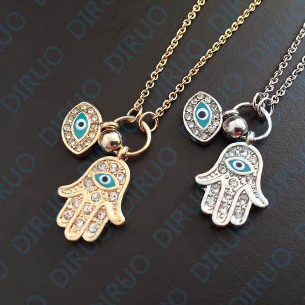 Hand Fatima and Evil Eye Palm Necklace