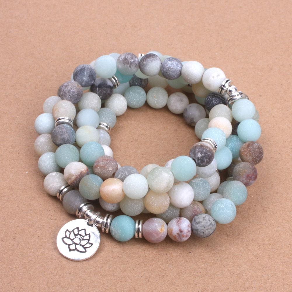 Frosted Natural Amazonite Beads Mala