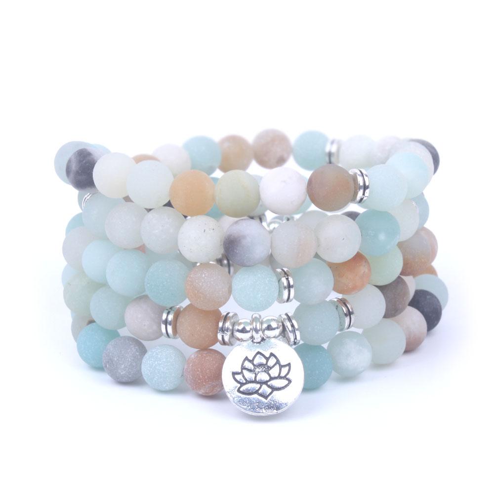 Frosted Natural Amazonite Beads Mala