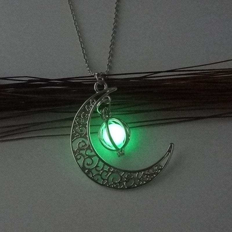 Luminous Stone Crescent Moon Pendant Necklace