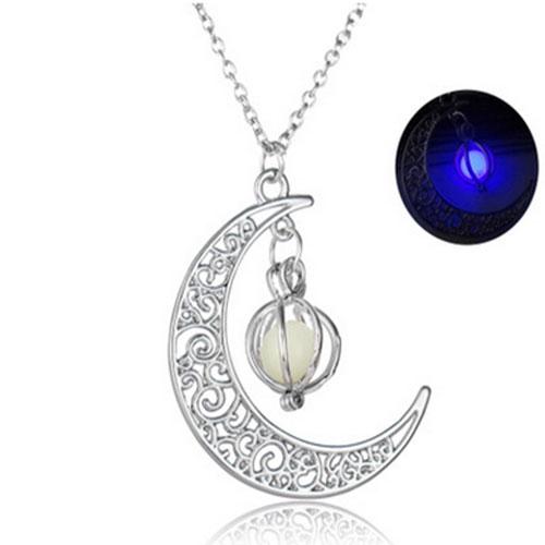 Luminous Stone Crescent Moon Pendant Necklace