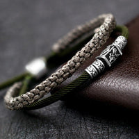 Thumbnail for Tibetan Men's Hand Tied Rope 2/pc PEACE Bracelet with Sterling Silver Ethnic Accents