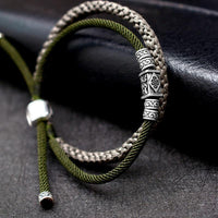 Thumbnail for Tibetan Men's Hand Tied Rope 2/pc PEACE Bracelet with Sterling Silver Ethnic Accents