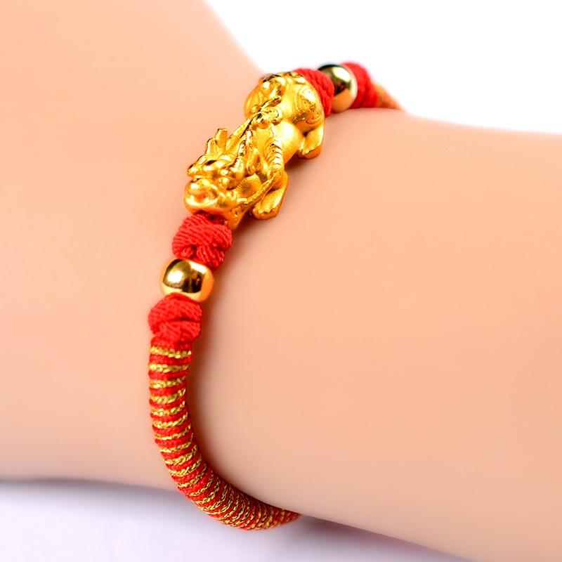 24k Plated Pure Silver 990  FENG SHUI Red/Black Rope AFFLUENCE Bracelet