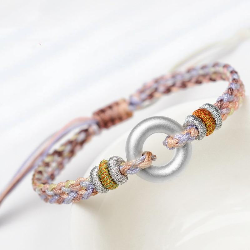 Ethnic Tibetan Sterling Silver & Double Braided Rope 'WHOLENESS" bracelet