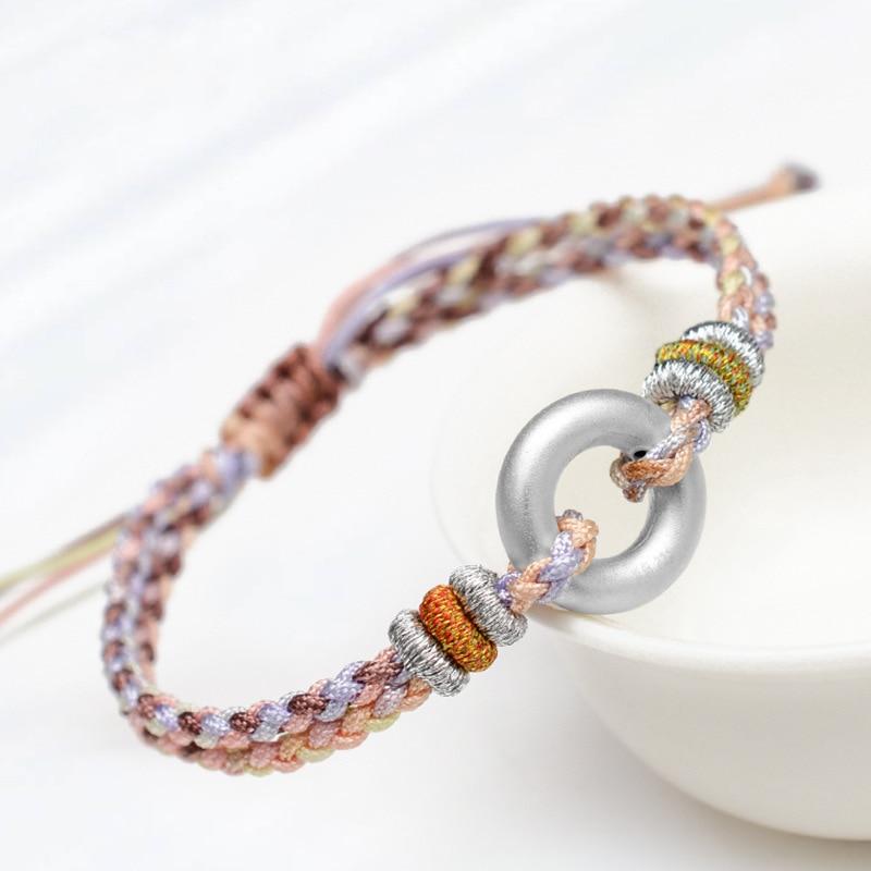 Ethnic Tibetan Sterling Silver & Double Braided Rope 'WHOLENESS" bracelet