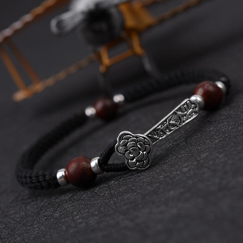 Handmade Tibetan 'I WISH ' Sterling Silver RUYI & Rosewood Bracelet