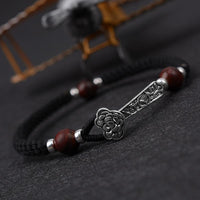 Thumbnail for Handmade Tibetan 'I WISH ' Sterling Silver RUYI & Rosewood Bracelet