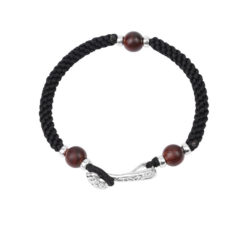 Handmade Tibetan 'I WISH ' Sterling Silver RUYI & Rosewood Bracelet