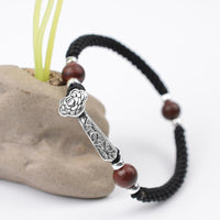 Thumbnail for Handmade Tibetan 'I WISH ' Sterling Silver RUYI & Rosewood Bracelet