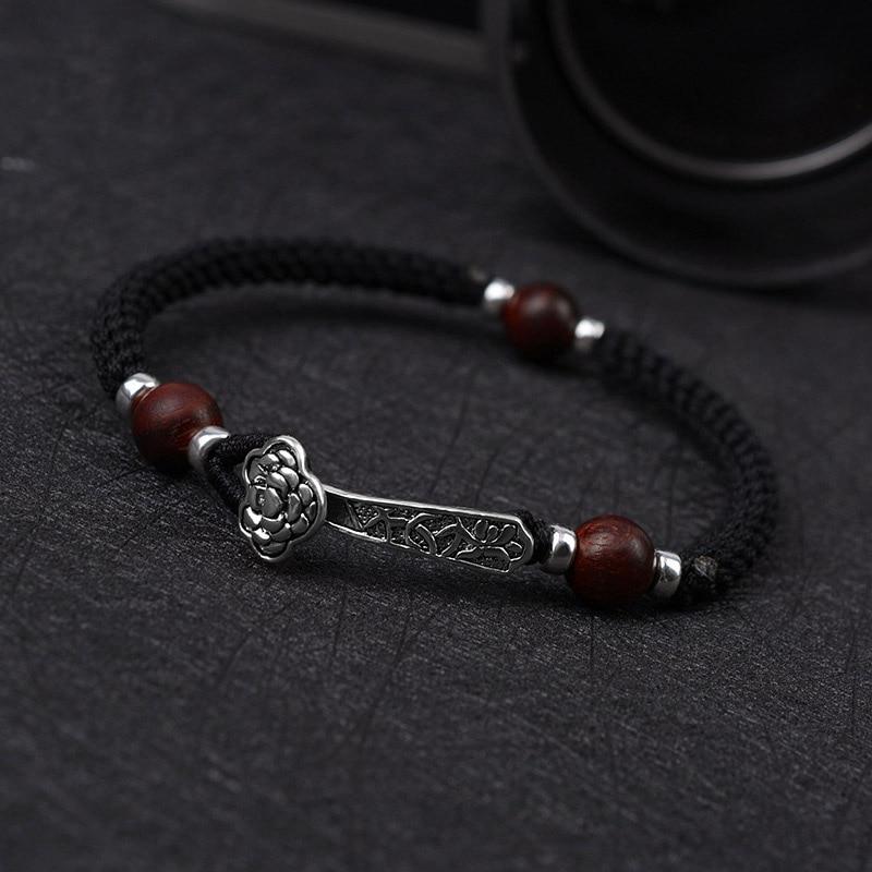 Handmade Tibetan 'I WISH ' Sterling Silver RUYI & Rosewood Bracelet