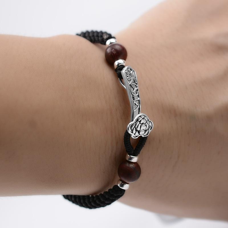 Handmade Tibetan 'I WISH ' Sterling Silver RUYI & Rosewood Bracelet