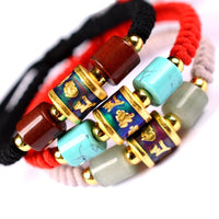 Thumbnail for Jade & Stone PURE SILVER Ethnic Tibetan Thermochromic  OM Mantra Cylindrical Bead AWARENESS Bracelet