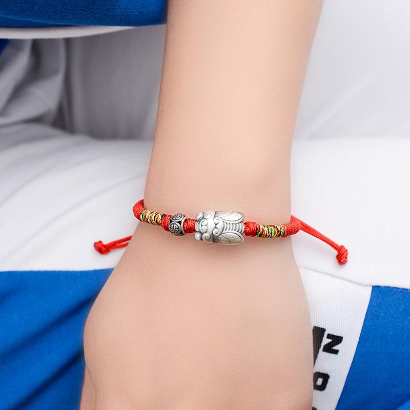 Ethnic Tibetan 925 Silver Cicada TRANSFORMATION Rope Bracelet