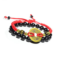 Thumbnail for Ancient Coin Red Rope & Ebony Wood Bead 2 Pc Bracelet Set