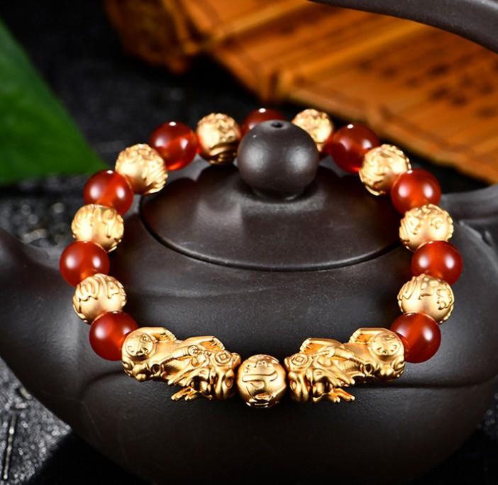 DOUBLE ABUNDANCE PI XIU & Red Onyx Feng Shui Bracelet