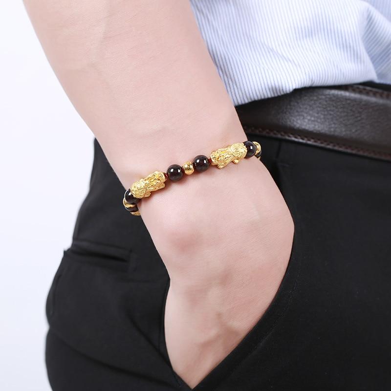 24K Gold Plated PIXIU /APPLE / FLOWER Accents & Genuine GARNETS Wealth / Peace Bracelet