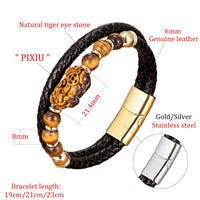 Thumbnail for Stainless Steel , Braided Leather & Tiger Eye Stone Feng Shui PIXIU for WEALTH Bracelet